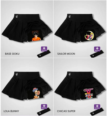 Falda Deportiva 2 en 1 Anime ⚔️ Gym / Short Interno + Secado Rápido 🔥